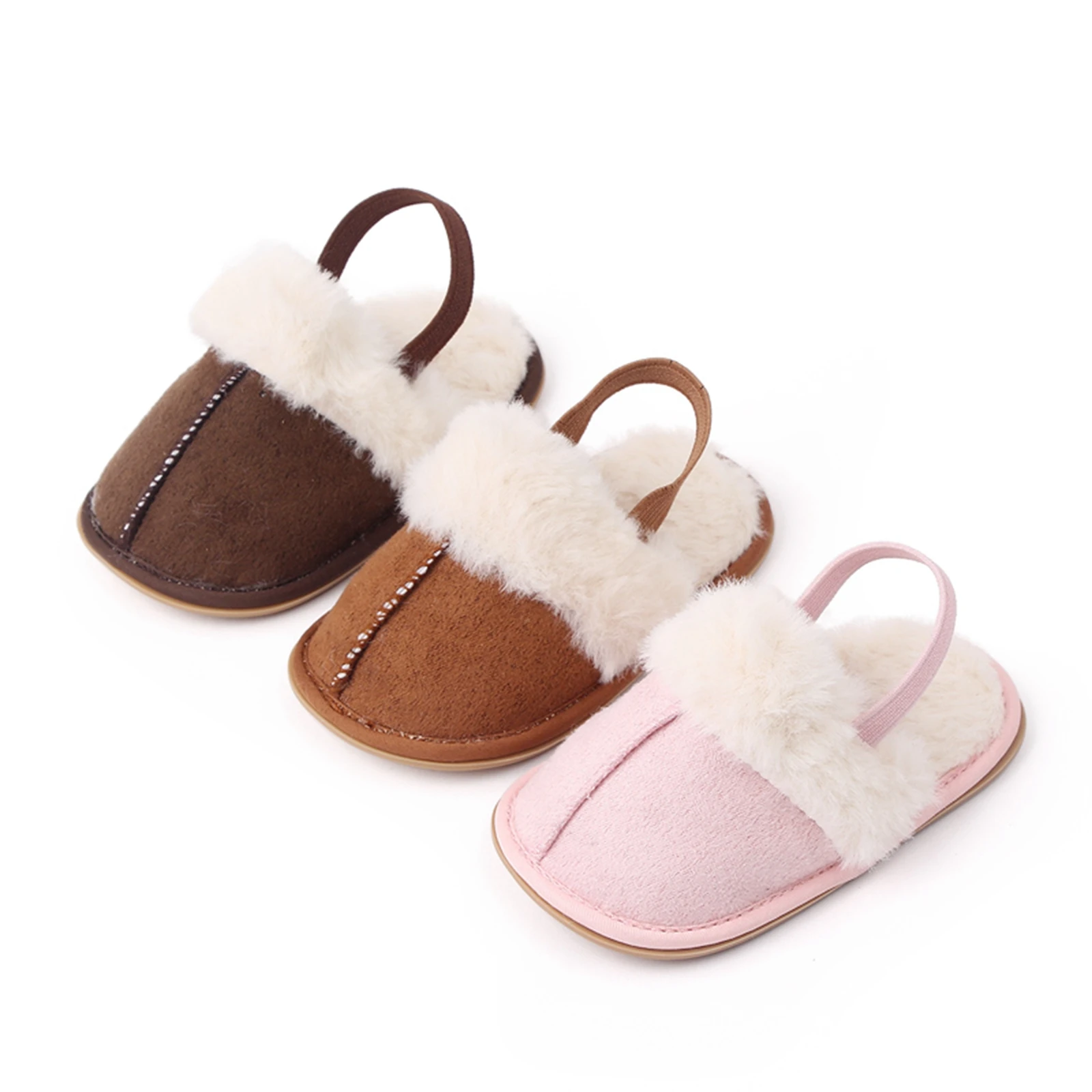 SUNSIOM Fluffy Baby Slides Slippers Soft Plush Warm Non Slip House Shoes for Toddlers Boys Girls Winter Indoor Outdoor