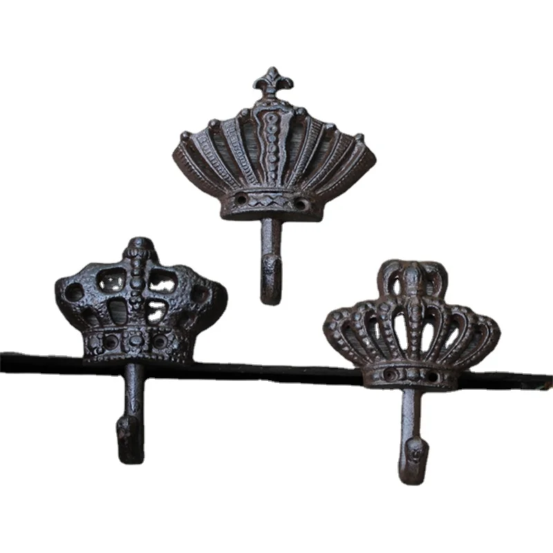 1pcs European crown retro cast iron forged coat hook coat decoration wall decoration outdoor home metope decoration accessories