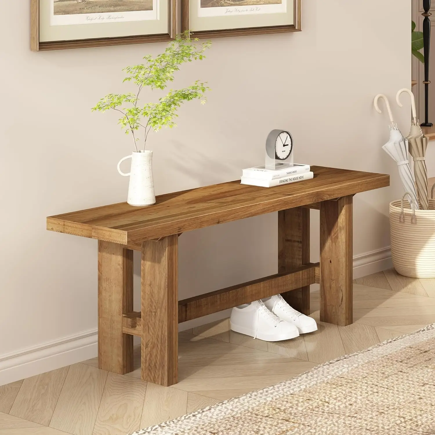 

Reclaimed Solid Wood Bench, 43.3" Farmhouse Entryway Bench for Hallway, Kitchen, Dining, Bedroom, Narrow Indoor, Customized