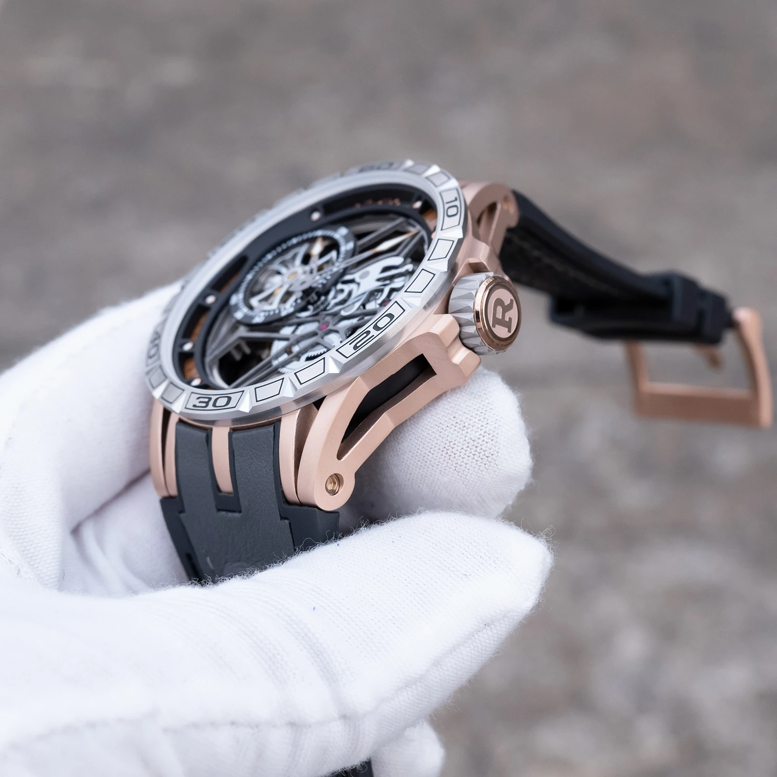 OBLVLO 46mm Men's Mechanical Watch Two Tone Military Dial Luminous Hands Waterproof Rubber Band Automatic Clock RD-907