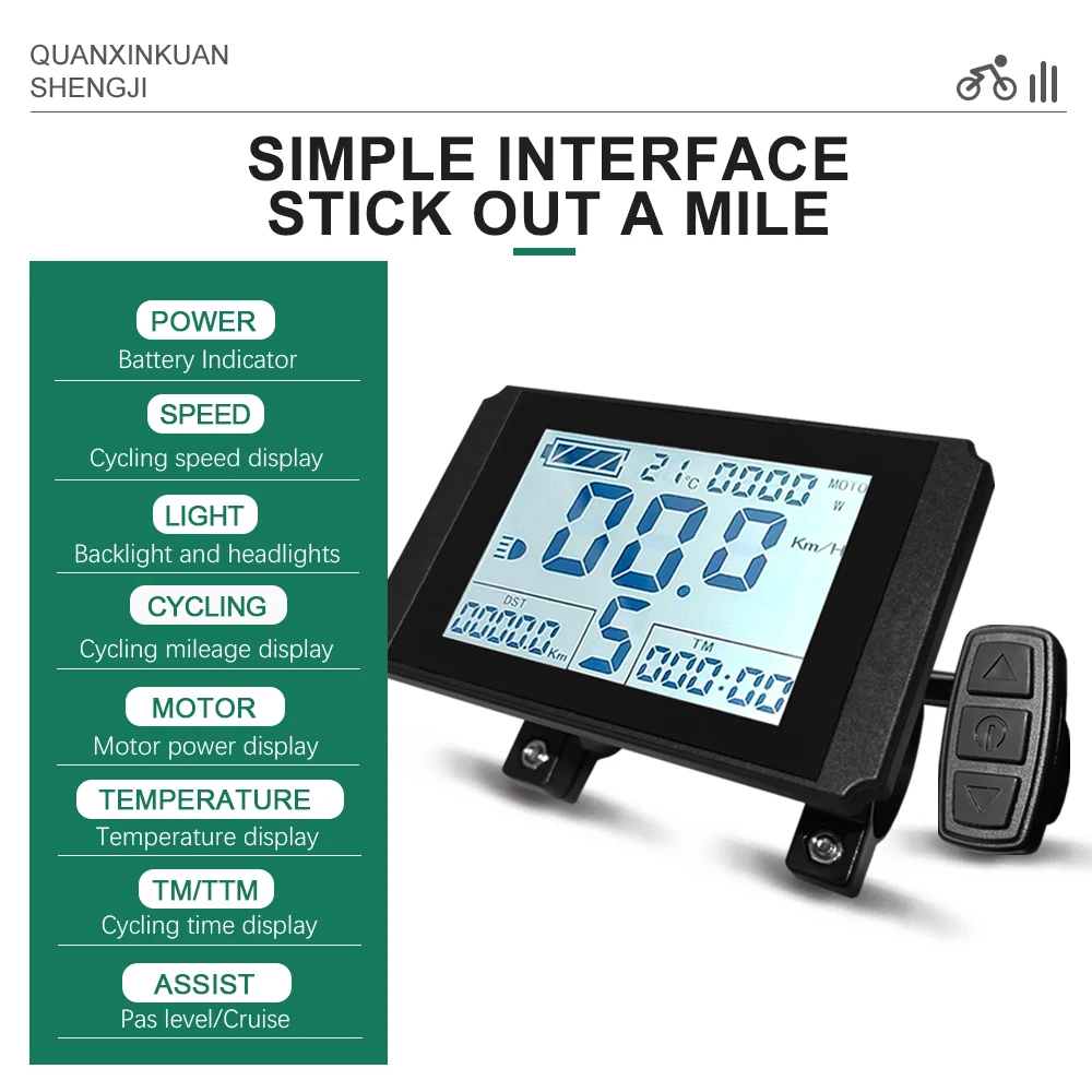 KT LCD10H Display Electric Bicycle Large Screen Display LCD-10-H 24V/36V/48V KUNTENG Display for Ebike Conversion Kit