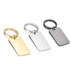 Llavero rectangular de acero inoxidable para fabricación de joyas, etiqueta de identificación de perro en blanco, pulido de espejo, accesorios de bricolaje, llavero con logotipo personalizado, 5 unidades por lote