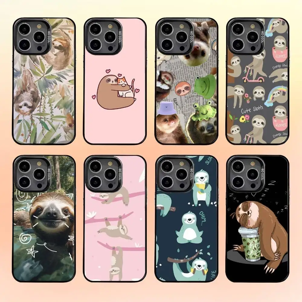 

Cute cartoon sloth Phone Case For iPhone 16,15,14,13,12,11,Pro,MAX Gray Matte Silicone Black Cover