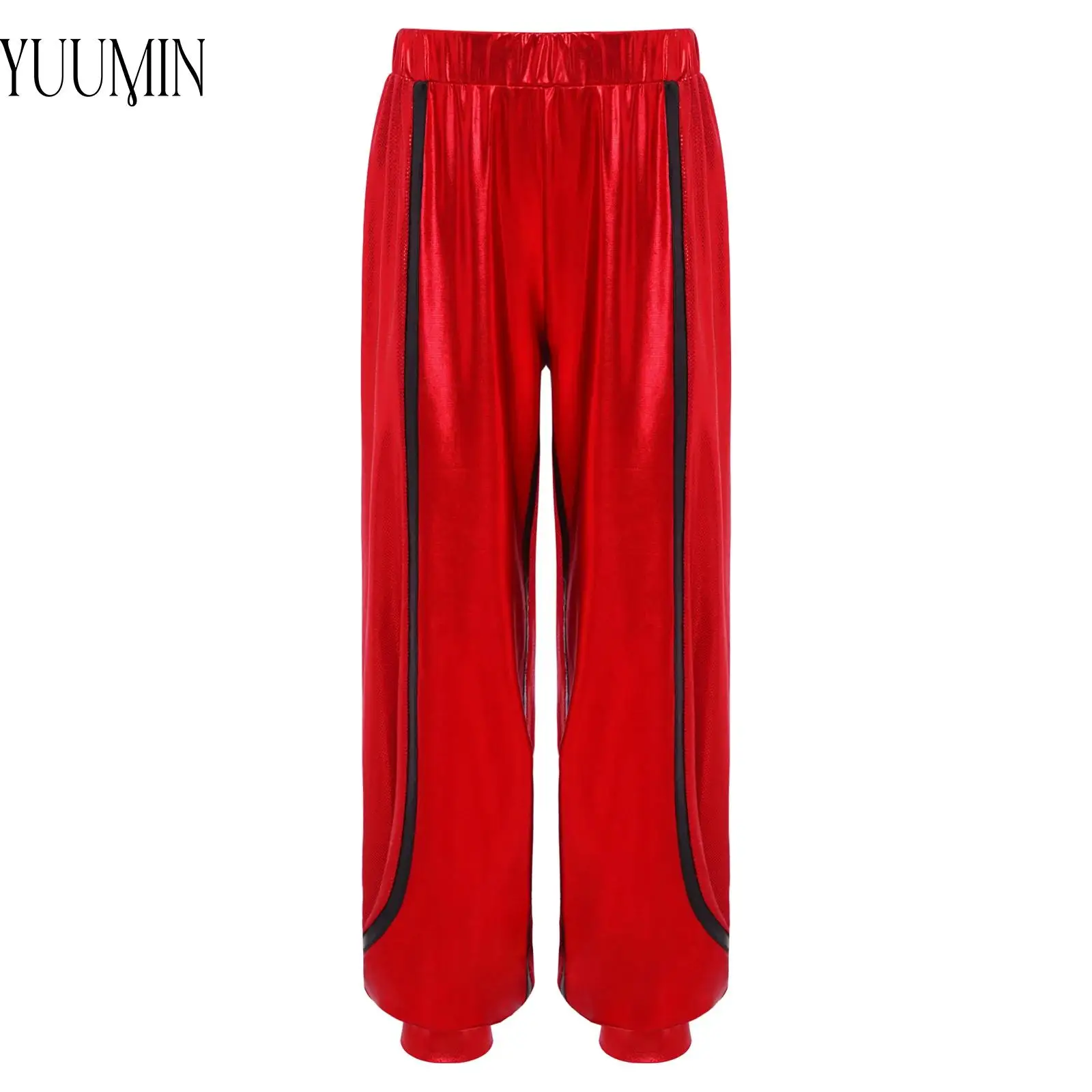 

New Elastic Waistband Metallic Pants Breathable Sports Trousers Jazz Dance Performance Running Workout Costumes for Kids Girls
