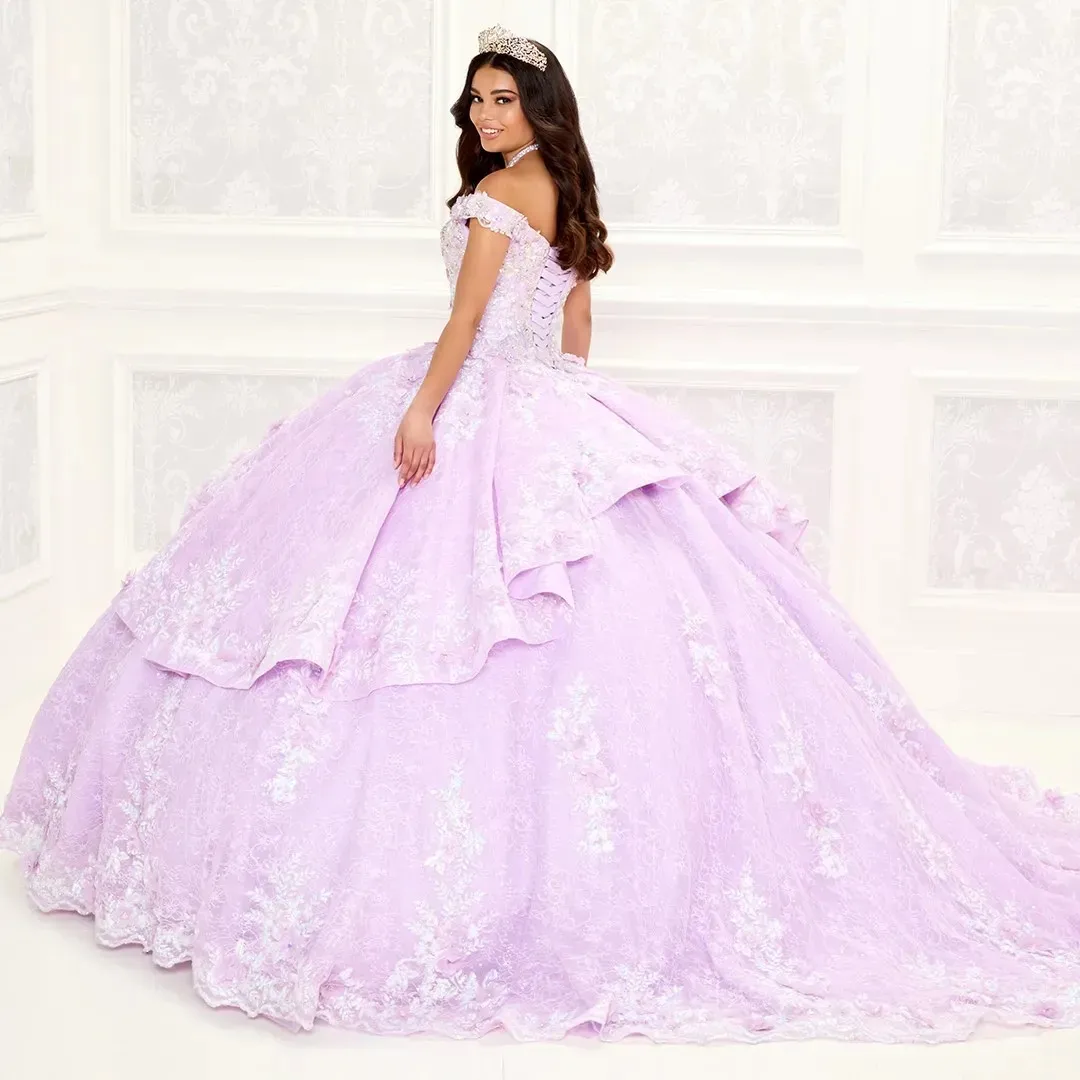 Lilac Charro Quinceanera Dresses Ball Gown Off The Shoulder Appliques Lace Puffy Mexican Sweet 16 Dresses 15 Anos Customized