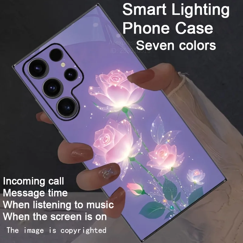 

Aethetic Rose Floral Phone Shell LED For Samsung A14 A15 A16 A36 S26 S25 Ultra S24 S23 FE S22 Plus Note 20 Luminous Back Cover