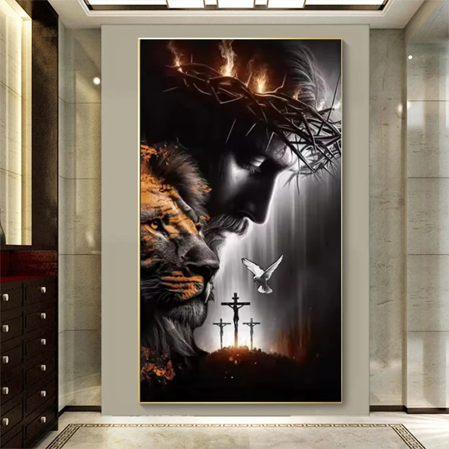 5D Diamond Embroidery Picture Kit New Religion Christ Jesus and the Lion Diamond Painting Mosaic Cross Stitch Adult Decoration