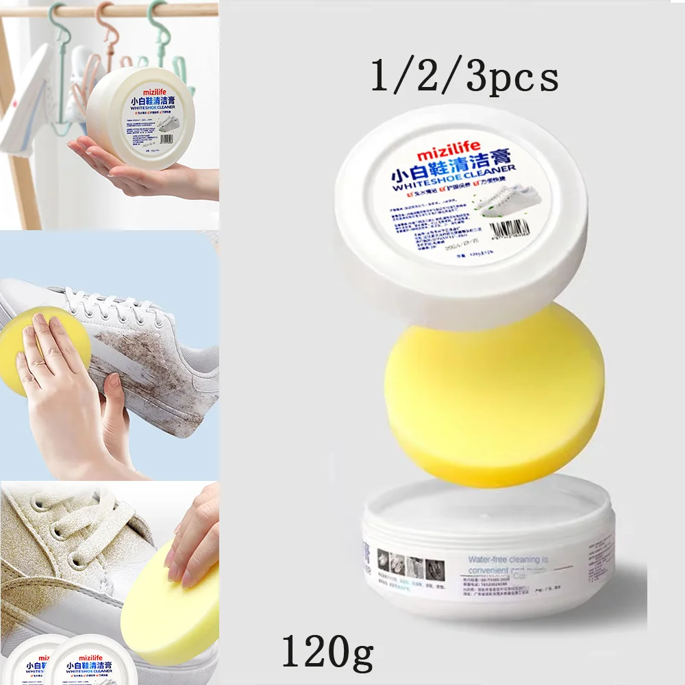 Crema de limpieza de zapatos blanca con esponja, Kit especial de limpieza de zapatos para el hogar, multifuncional, sin lavado, eliminación de manchas, 1/2/3 Uds.