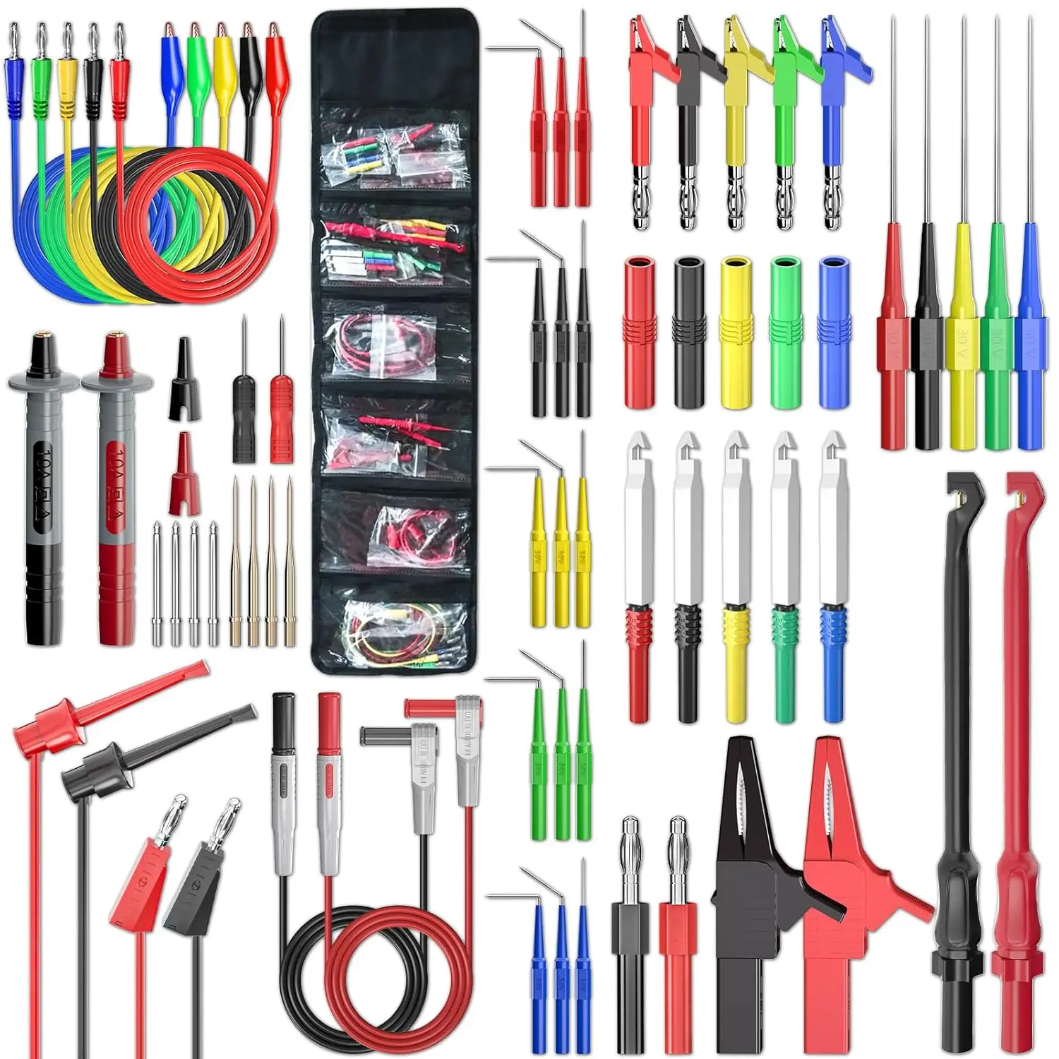 

Multimeter Test Leads Kit with Replaceable Probes Set, Banana Plug to Test Hook Leads, Alligator Clips and Wire Piercing Probes
