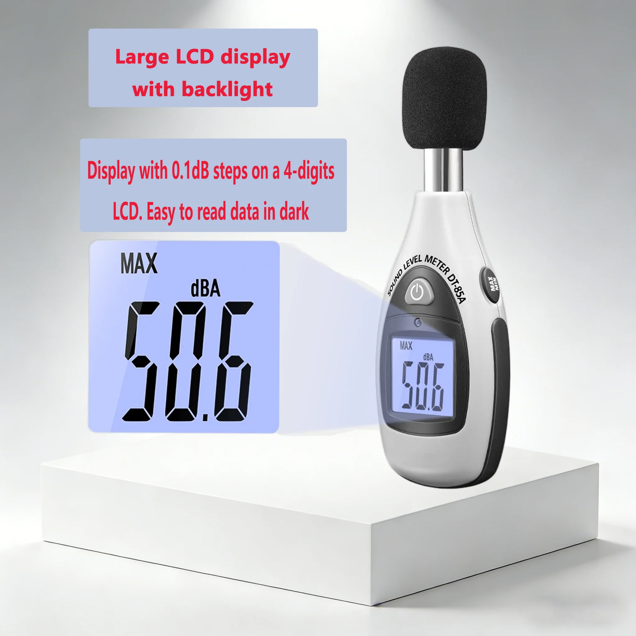 A-level Mini Noise Meter 35 to 130dB LCD Digital Sound Level Meter with Different Frequency Weights A and C DT-85A