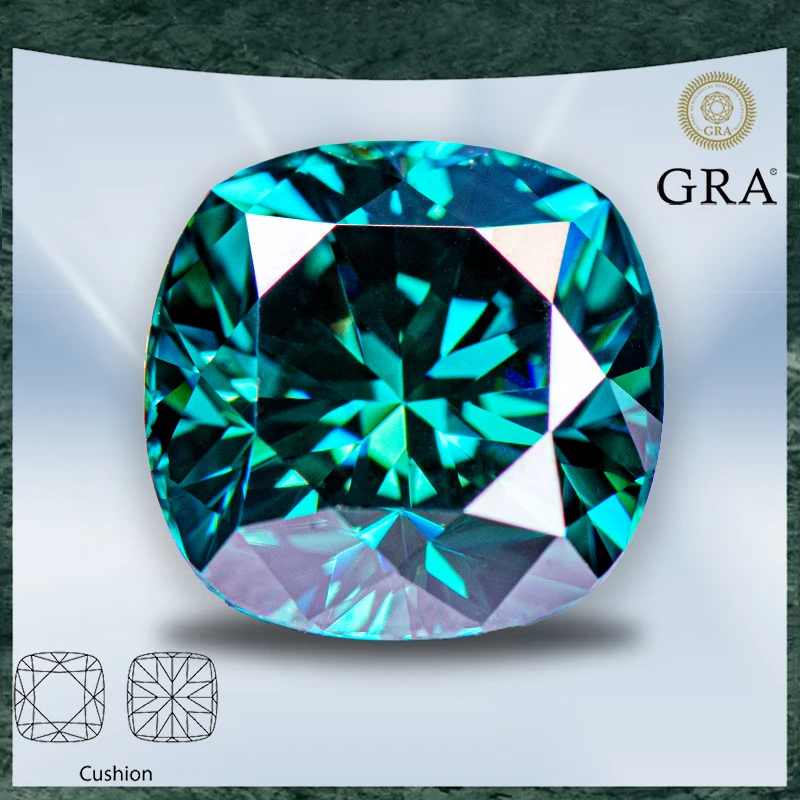 Moissanite Natural Colour Emerald Green Cushion Cut VVS1 with GRA Certificate for Gemstone Charms Top Jewelry Making Materials
