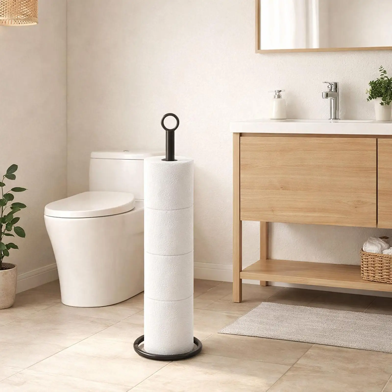 

Free Standing Tissue Roll Holder, Rustproof Iron Toilet Roll Storage Dispenser for Bathroom