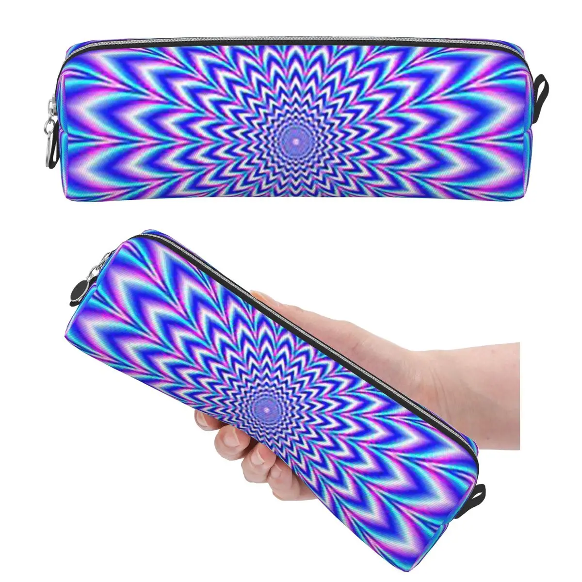 Psychedelic Pulse In Blue And Pink Pencil Cases Student School Pen Box Pencil Bag Big Capacity Pencil Pouch Storage Stationery