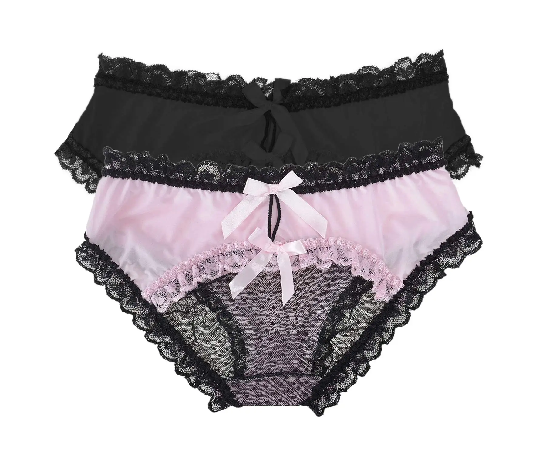 

2pcs Confonze Women's Sexy Lace Panties Bowknot Briefs Hipster Mesh Knickers Midnight Lingerie Underwear