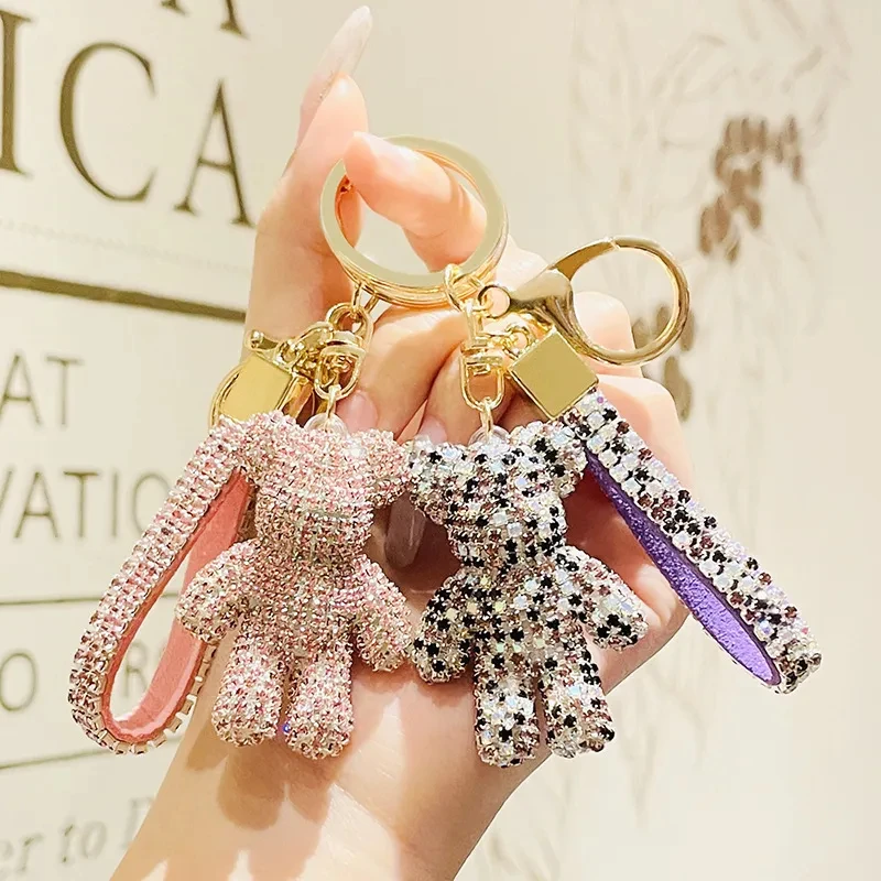 High quality faux diamond animal key chain belt car key box pendant Fancy Faux Diamond Bear Key chain bag pendant