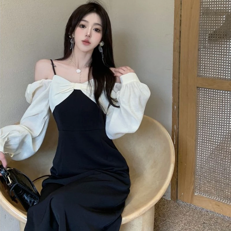 เดรสยาวแขนยาวสไตล์เกาหลีสำหรับผู้หญิง  งานปาร์ตี้  ทรงเข้ารูป  งานพรอม  แฟชั่นฤดูใบไม้ผลิ ฤดูใบไม้ร่วง 2025  สไตล์ Y2k ชุดเดรสแบบชิ้นเดียวสำหรับผู้หญิง