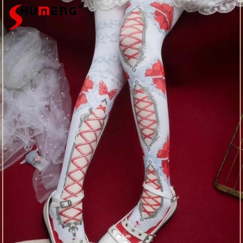 

Japanese Rojita Original Digital Printing Stocking Kawaii Pantyhose Sweet Cute Style Tights Universal In All Seasons Y2k Hosiery
