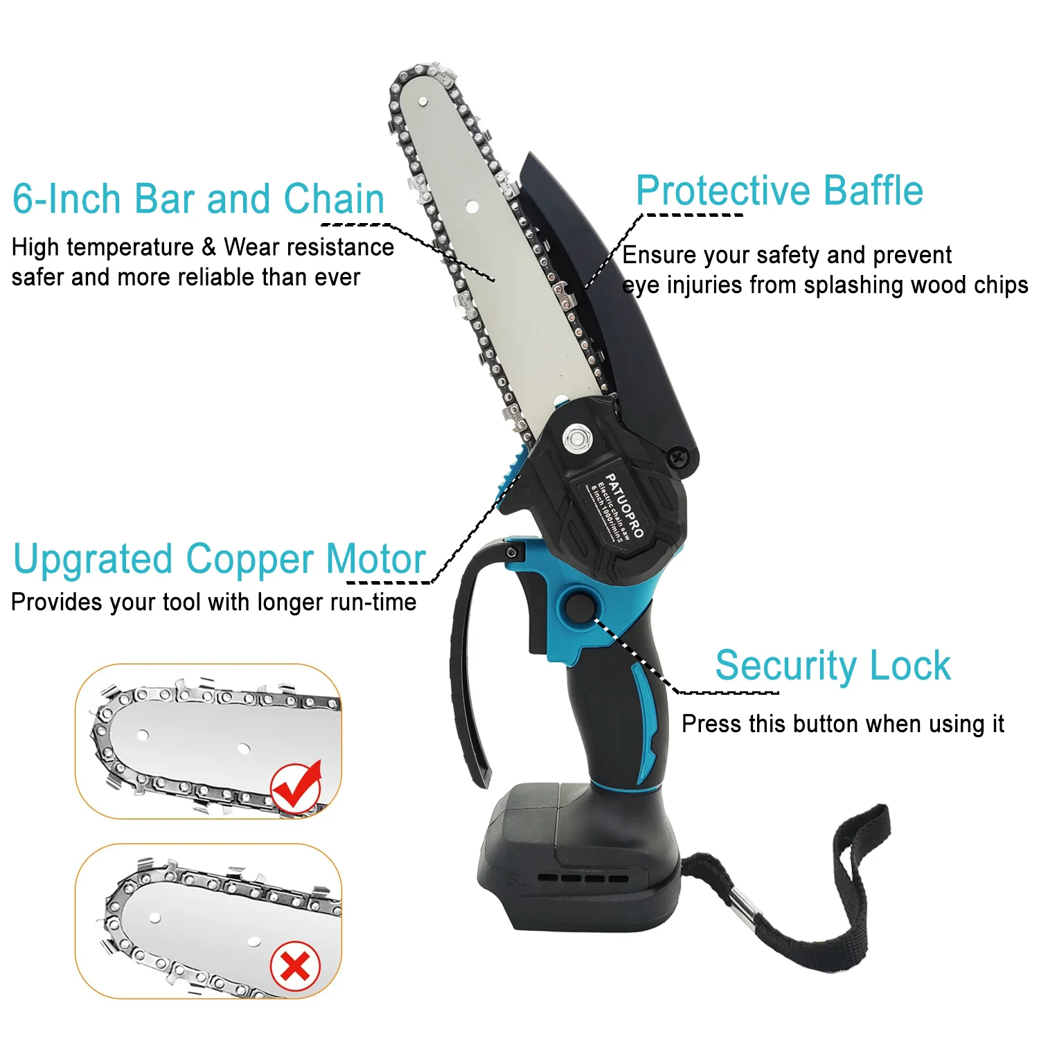 Mini Chainsaw 6 Inch Brushless Cordless Handheld Electric Saw for Wood Cutting Tree Trimming fit Makita 18v Battery(No Battery)