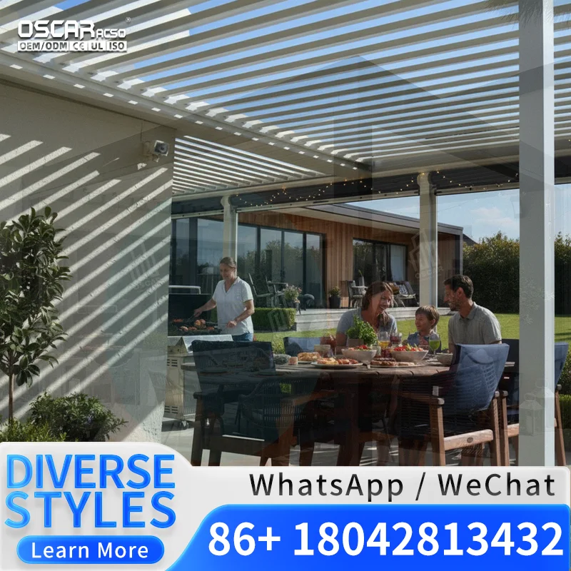 Motorized Outdoor Aluminium Louver Patio Canopy with Adjustable Feature and Smart Design for Garden Backyard Poolside Use  Pergo