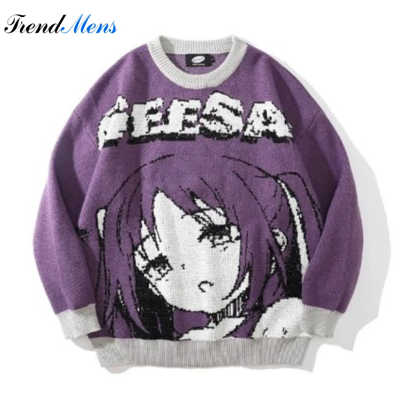 

Men's Anime Printed Sweaters Street Fashion Loose Comfortable Harajuku Pullover Round Neck Versatile Casual Couple Knit