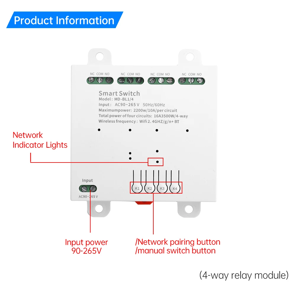Smart Remote Control Wifi Switch Module 3/4CH Relay AC90-265V Inching Self-locking Receive Smart Home Remote Control for eWeLink