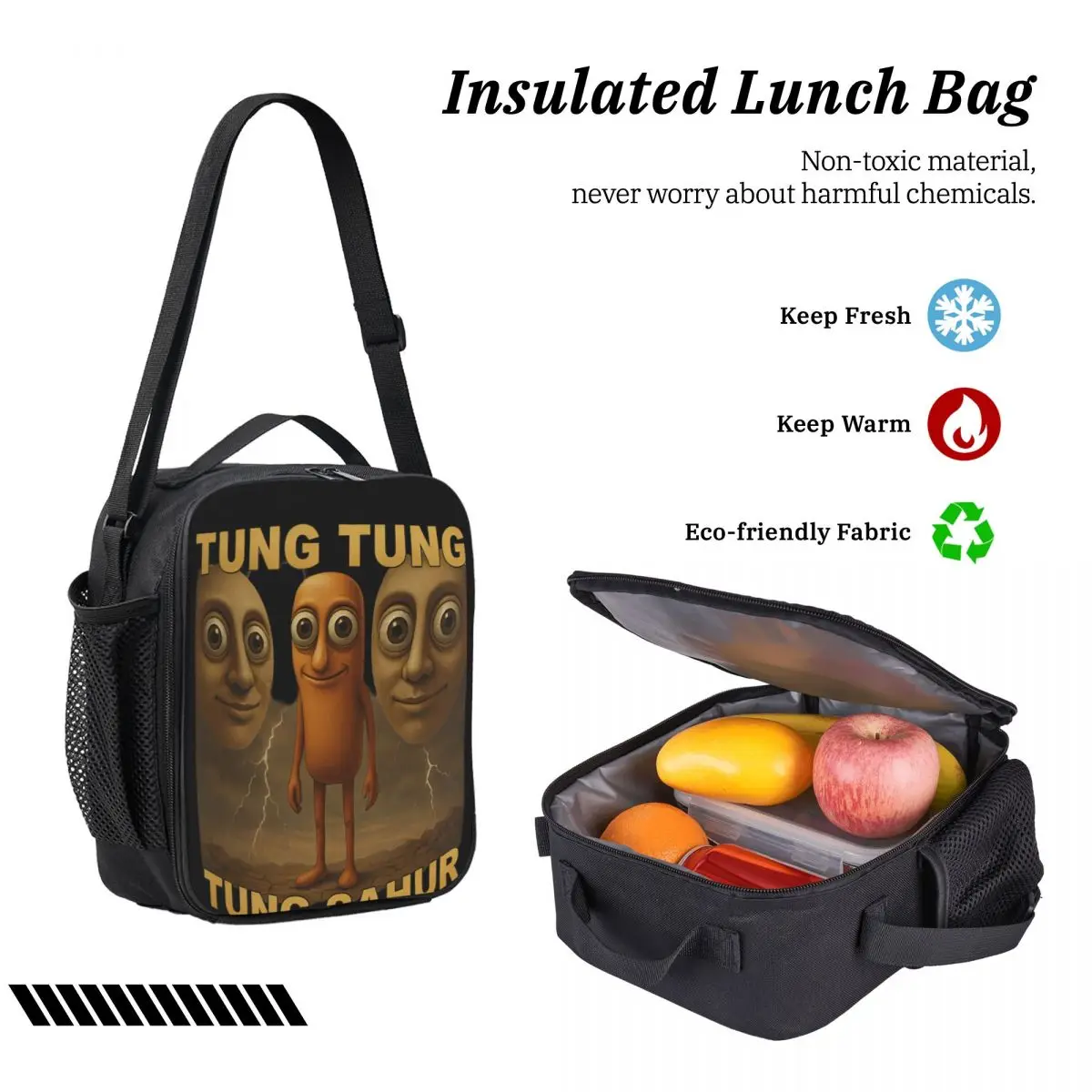 3pecs/set Tung Tung Tung Sahur Backpack for Boys Girls Italian Brainrot Meme High School Canvas Bags Lunch bag Pencil Case