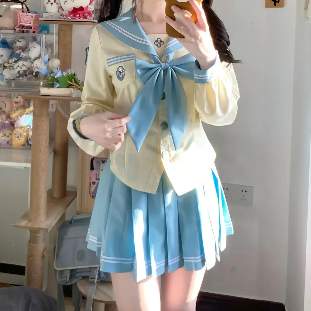 Abito da marinaio giapponese maniche lunghe e corte uniforme scolastica Four Seasons Women Cos Anime Girl autentico abito uniforme Jk blu carino