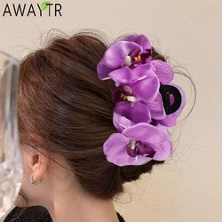 AWAYTR-Pinzas para el pelo con flores simuladas, accesorios para el cabello, tocado de San Valentín, rododendro, garra de cangrejo, pasador de cola de caballo, pinza de tiburón para niña