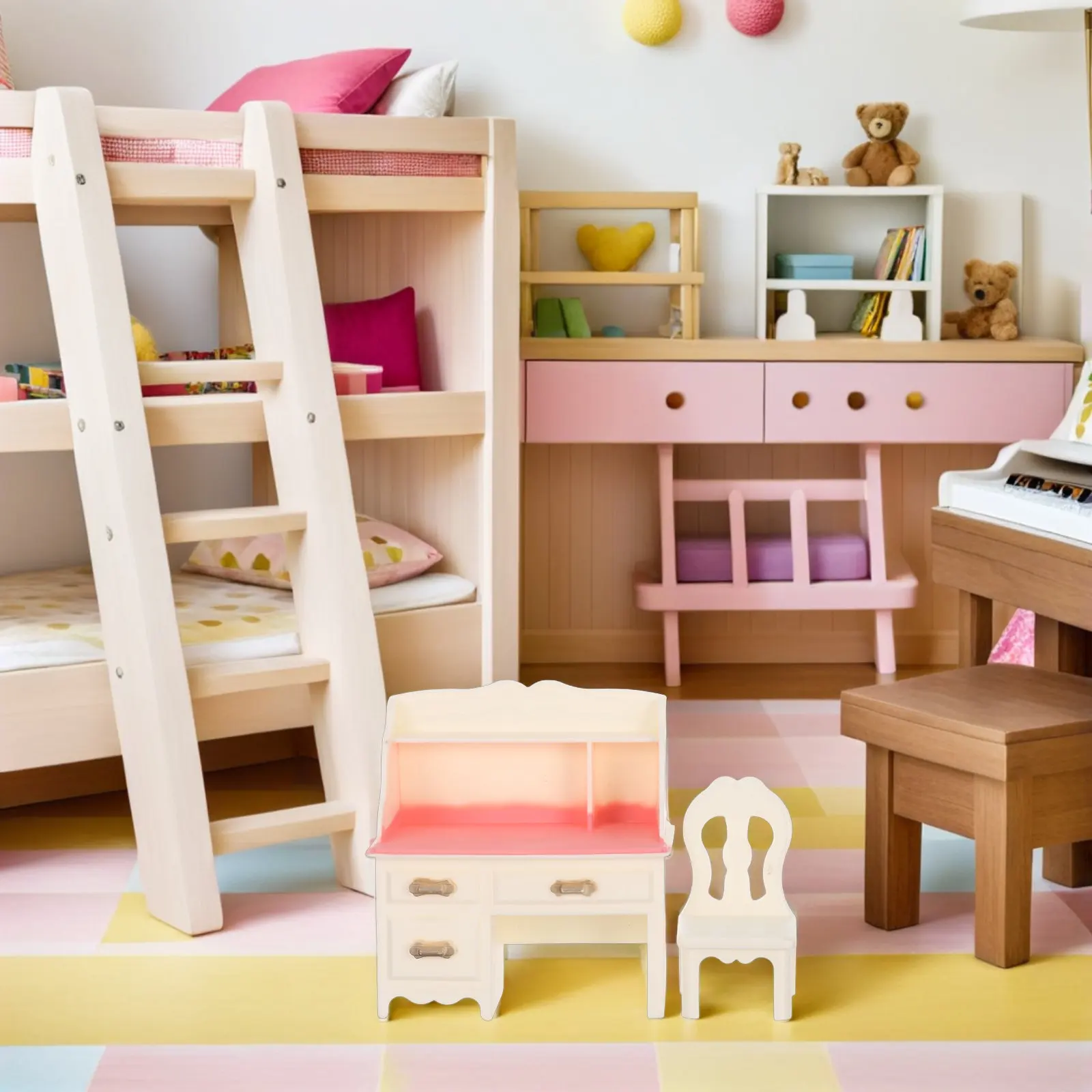 

5Sets Miniature Table and Chair Set Smooth Plastic Dollhouse Desk Chair for Kids Creative Role Play Safe Portable Mini Home