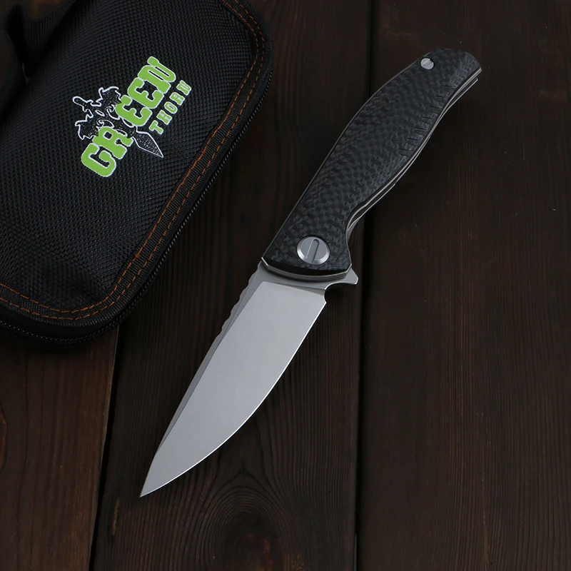 

Green thorn F3Ns carbon fiber + TC4 titanium handle K110 blade outdoor camping hunting practical folding knife EDC tool