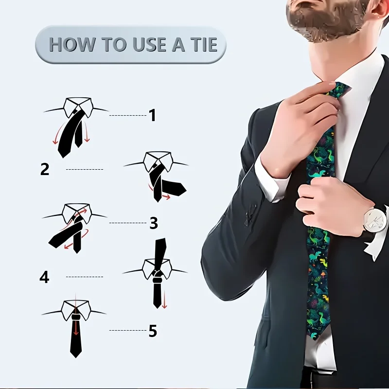 1 Dinosaur Themed Printed Tie Soft and Fashionable Accessory for Weddings Dates Parties and Casual Wear