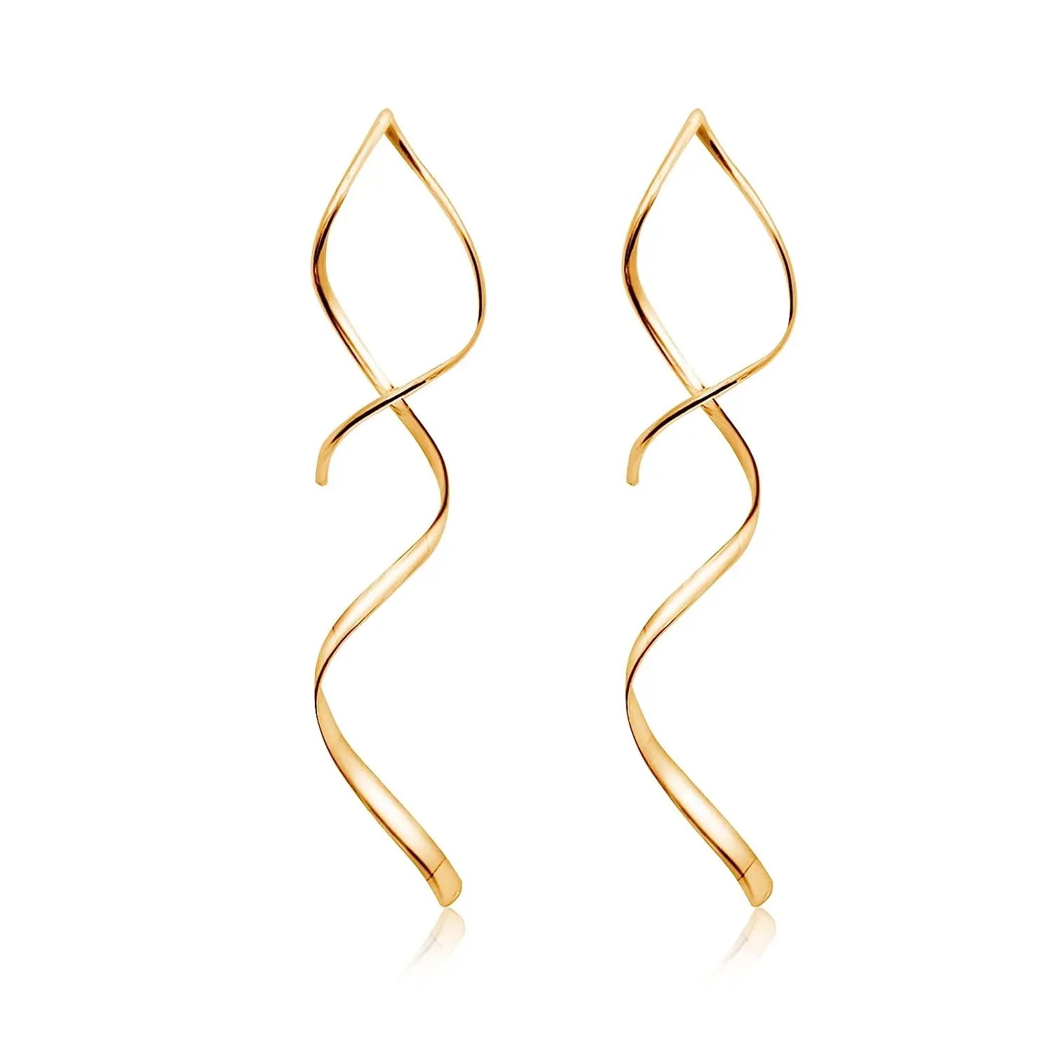 Spiral Threader Earrings 14kGold Earrings for Women Handmade Drop Dangle Open Hoops Twisted Linear Curved Earrings for Girls