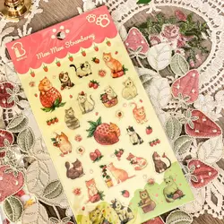 Koreaanse import originele BONITO schattige kat aardbei PVC stickers scrapbooking diy dagboek dagboek briefpapier sticker schattig decor cadeau