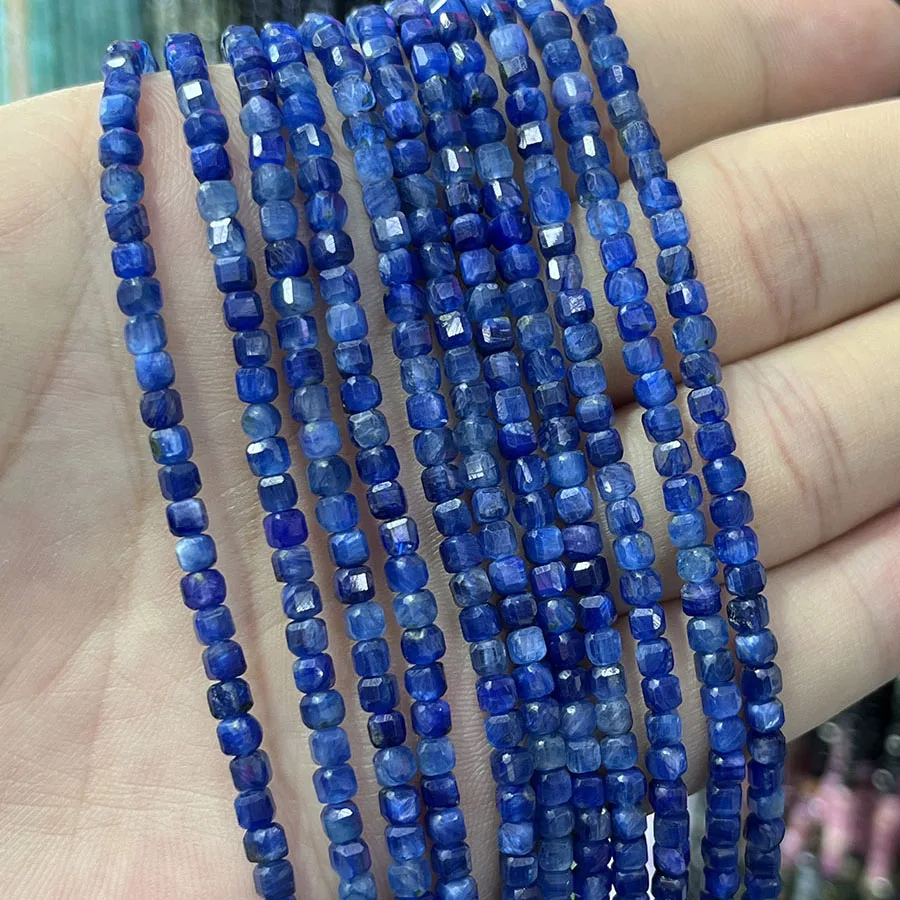 Natural Crystal Kyanite Stone Handmade Faceted Cube Loose Beads For DIY Jewelry Making Bracelet Necklace 15“ 3mm