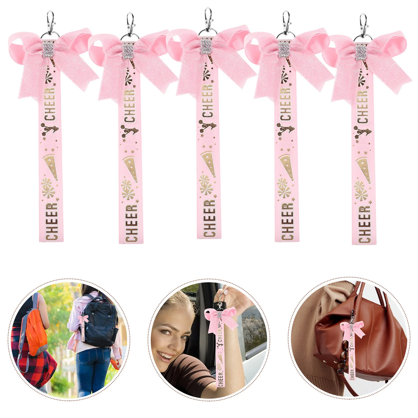 

5pcs Keychain Butterfly Bow Ribbon Lightweight Durable Cloth Portable Bag Pendant For Cheerleader Keyrings Team Sports