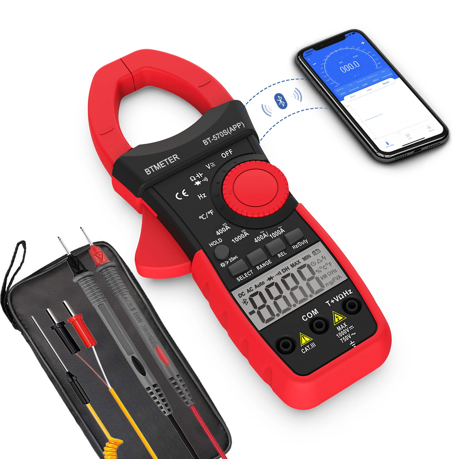 4000 tellingen automatische bereik intelligente digitale AC/DC-stroomtang multimeter aansluiten op mobiele telefoon met APP-functie Backlight BT-570T-APP