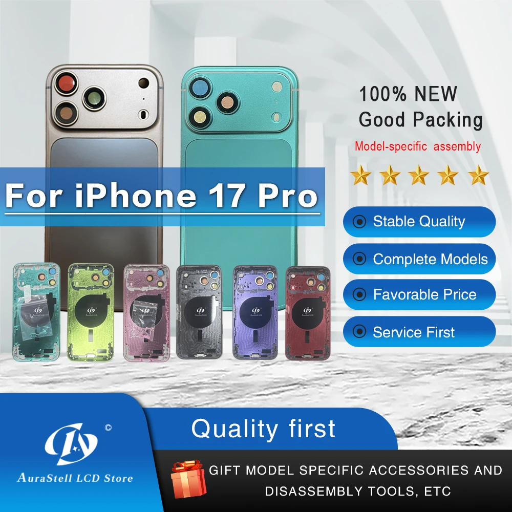 Quality DIY Convertor Frame Replacement For iPhone 17 Pro Rear Back Glass Battery Cover Housing Middle Frame With SIM Tray LCD