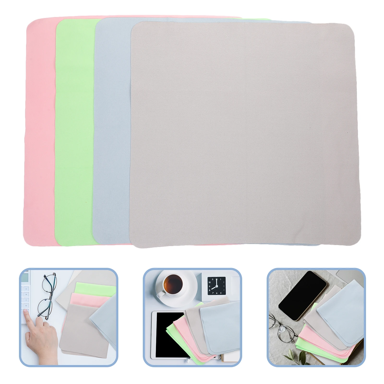 

4Pcs Large Eyeglass Cloth Wipes Green Blue Pink Gray for Glasses Camera Lens Jewelry Cleaning Polishing Suede Cloth Reusable