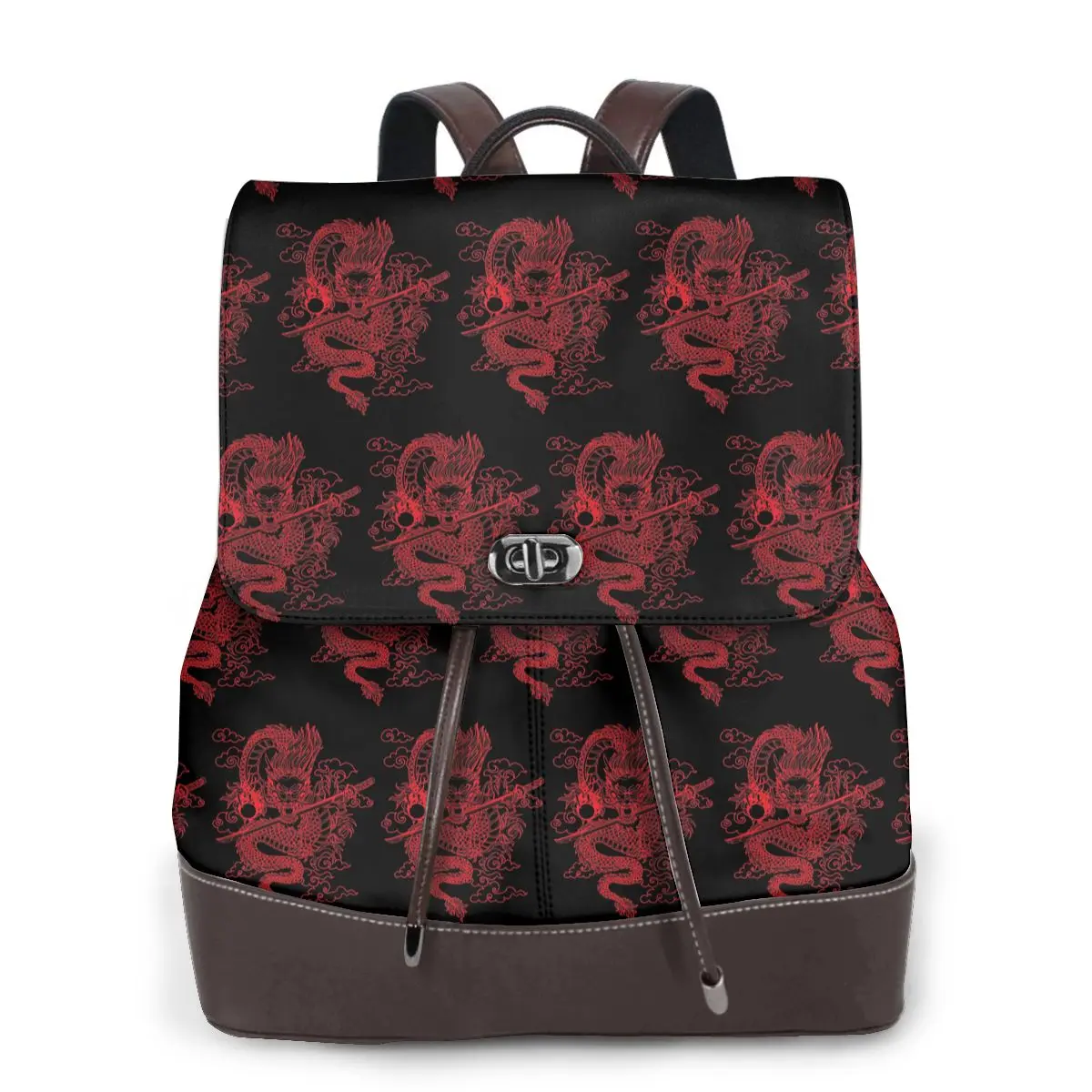 Red Chinese Dragon With Black Background Bookbag School Student Bags Hiking Travel Daypack for Women Fashion Derma Backpack