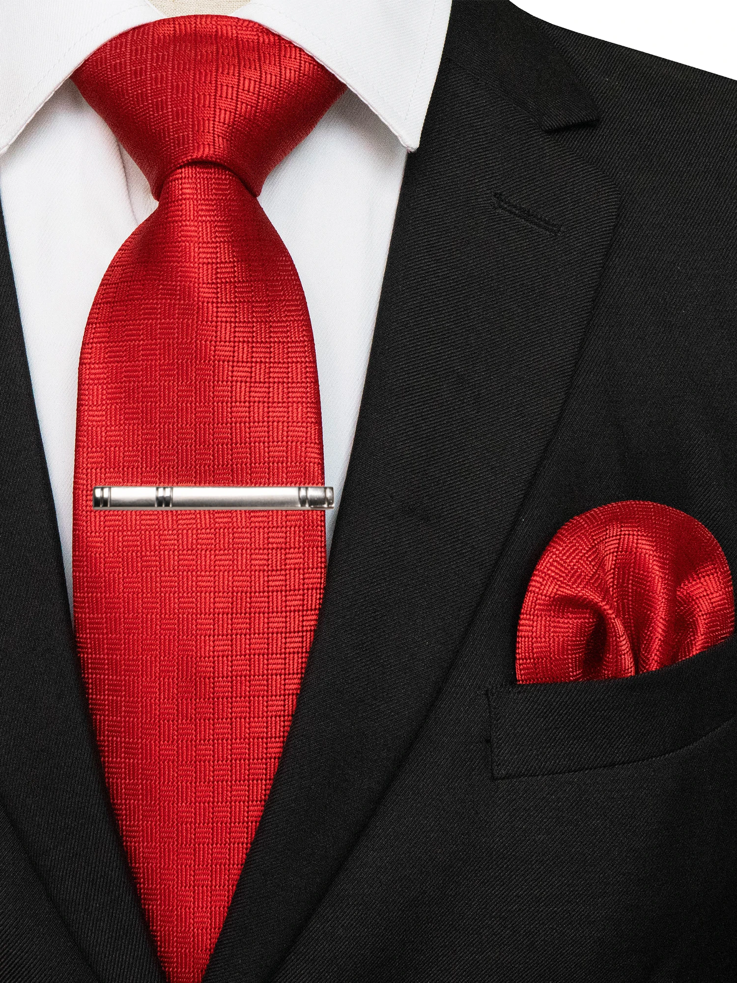 KAMBERFT Klassische Herrenkrawatte mit Krawattenklammer und Einstecktuch, 3-teiliges Set für Büro, Hochzeit, Party – Detail 19