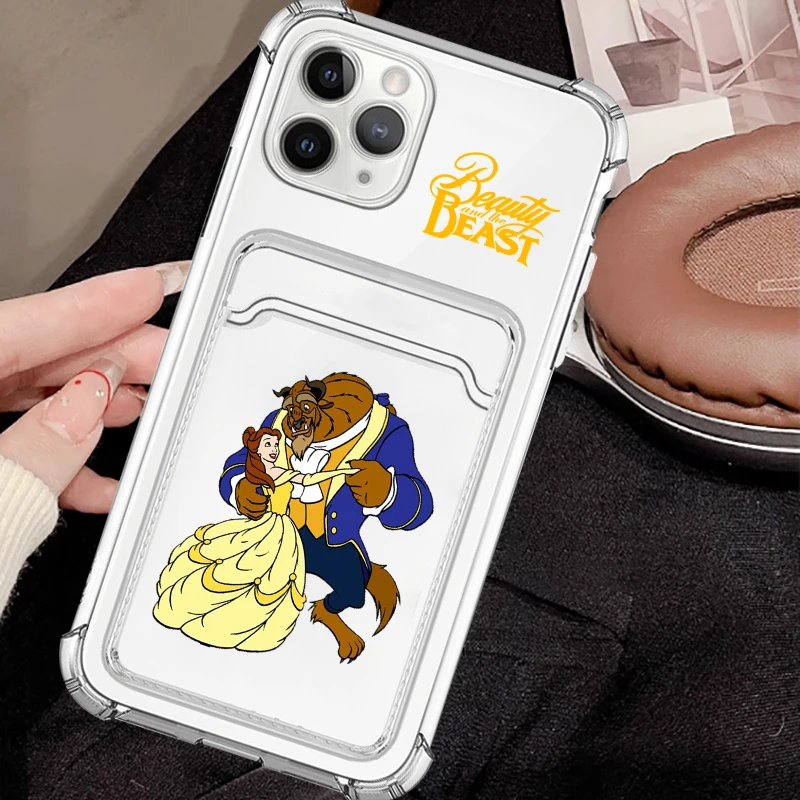 Disney Beauty And The Beast Art TPU transparan, tas kartu foto Mini TPU transparan untuk iPhone 15 14 13 12 11 XS XR X 8 7 Pro Max Plus