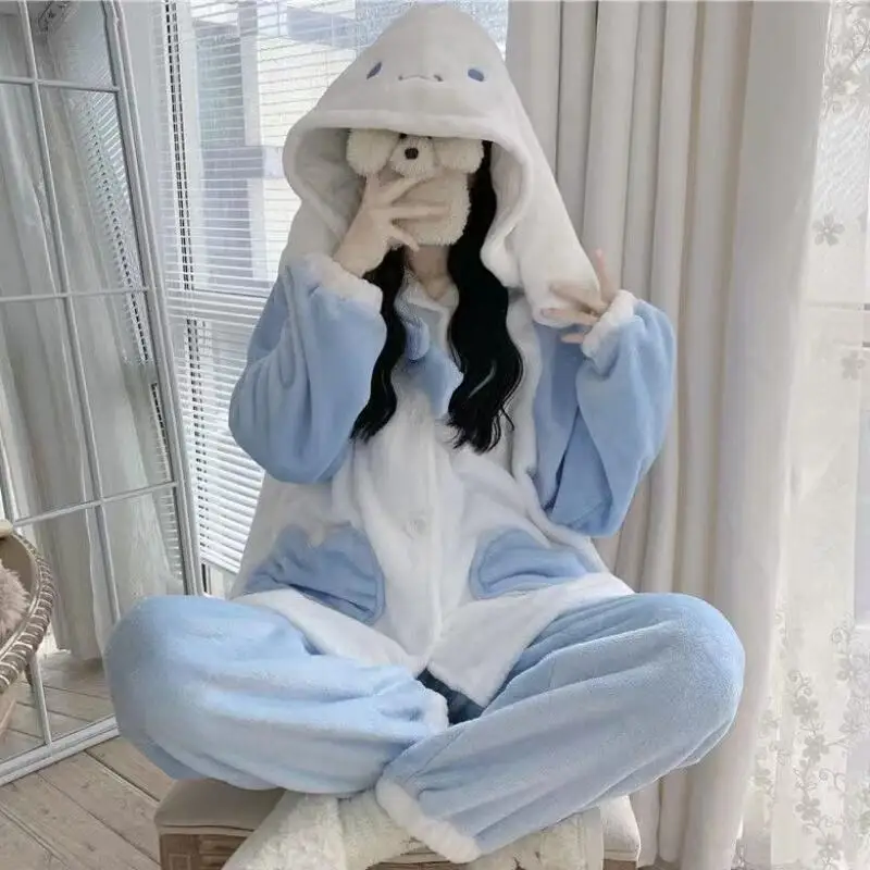 

Лидер продаж Kawaii Usagi Chiikawa женские пижамы аниме с капюшоном зимняя теплая одежда для сна с героями мультфильмов Hachiware пижамы женские зимние