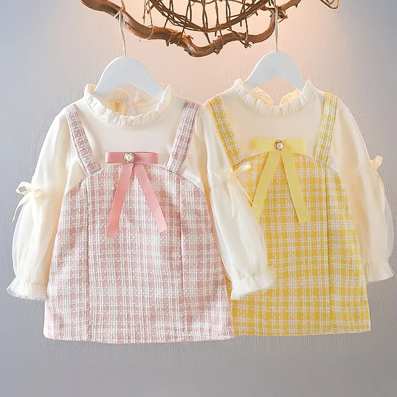 Kid Girl Dress Elegant Princess Costume Fashion Plaid Puff Sleeve Toddler Dress Wedding Party Baby Dress Children Outfit A916