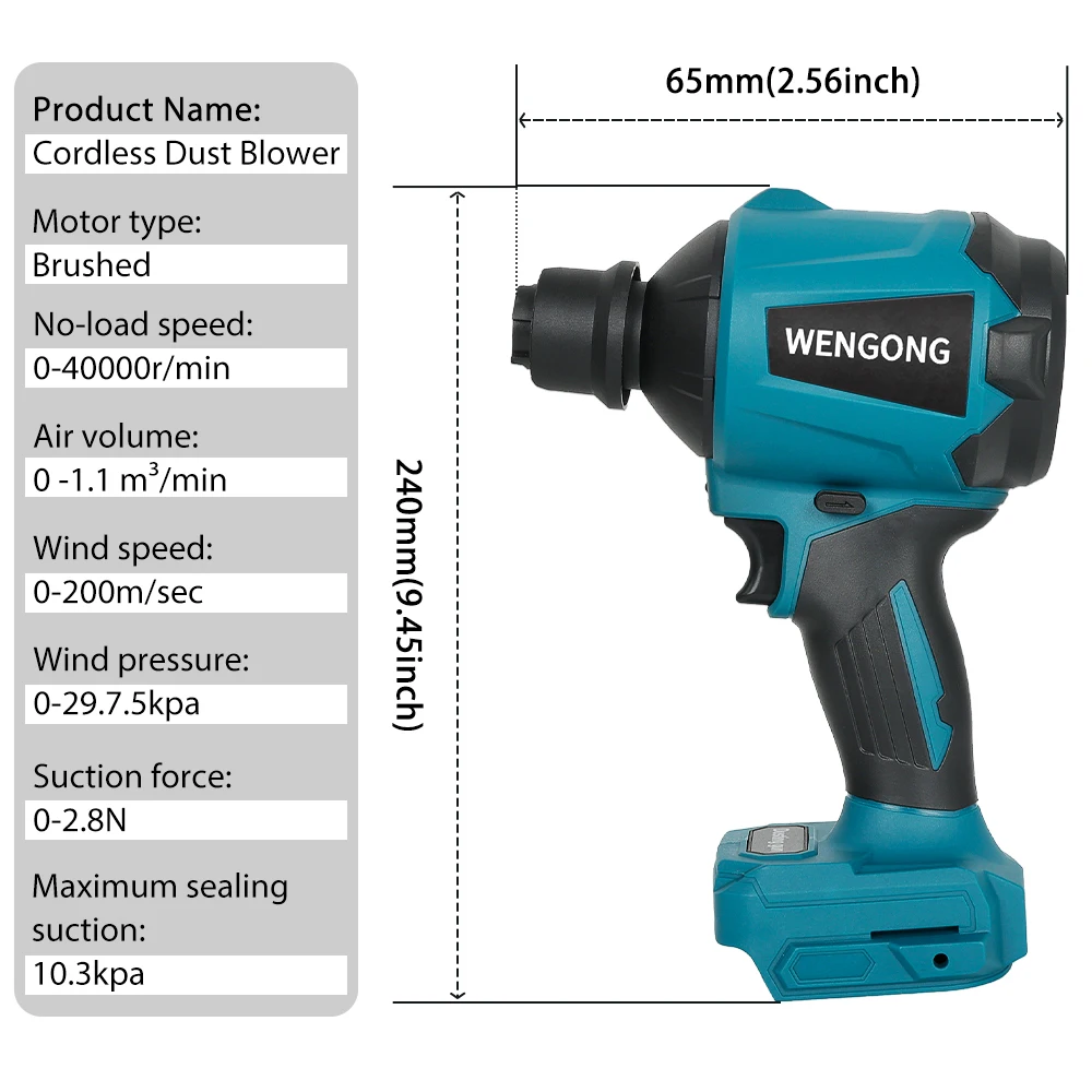Imagem -02 - Recarregável Cordless High Velocidade Blower Máquina de ar Comprimido Duster Inflator Elétrico Poeira e Vácuo para Makita Bateria 18v