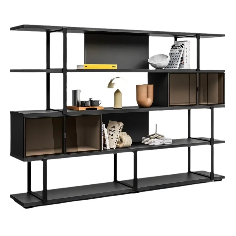 Italian minimalist paint bookcase Nordic modern minimalist study solid wood storage bookshelf living room partition cabinet