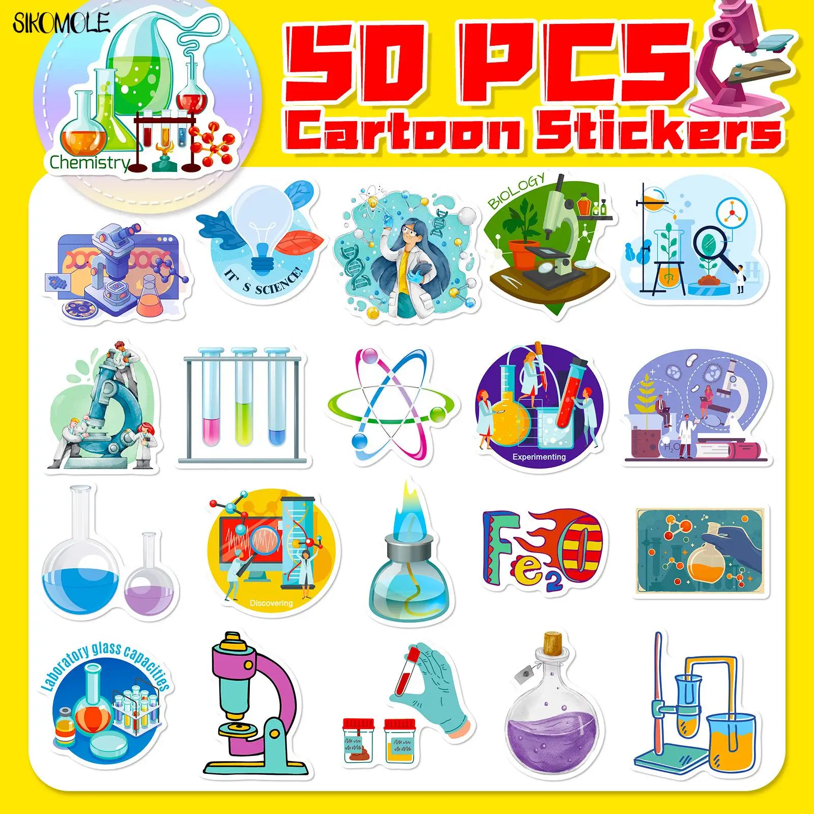 10/30/50PCS Science Physics Stickers Chemistry Laboratory Lab Kids DIY Luggage Suitcase Classic Toys Decal Graffiti Sticker Pack