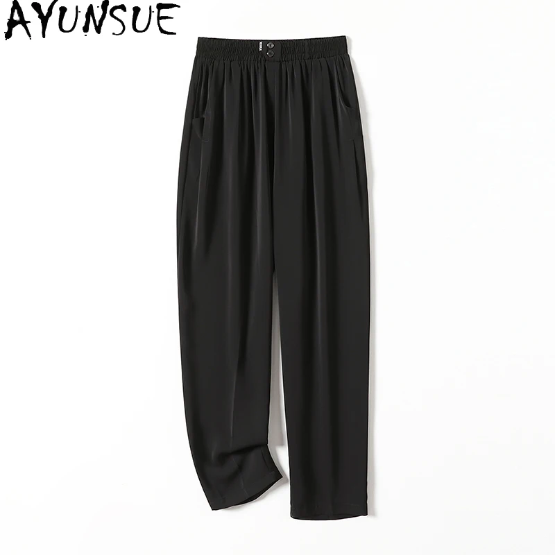 AYUNSUE 92% Real Mulberry Silk Womens Trousers 2024 Summer Women Clothes Thin Casual Wide Leg Pants New Versatile Straight Pants