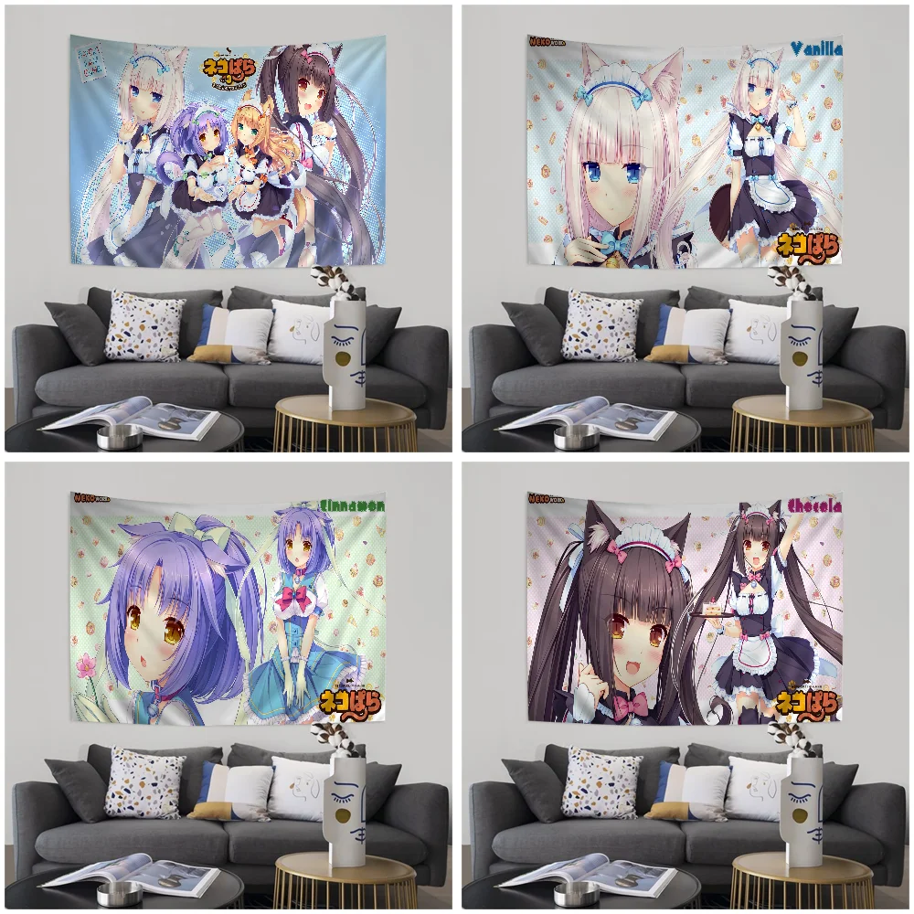 Nekopara Japanese Anime Hanging Bohemian Tapestry Hanging Tarot Hippie Wall Rugs Dorm Wall Hanging Home Decor