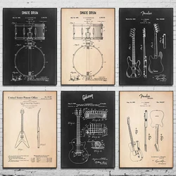 Patent drawing poster musical instrument Guitar piano rack drum Canvas Printing For Home Wall Art Decoration Frameless Painting