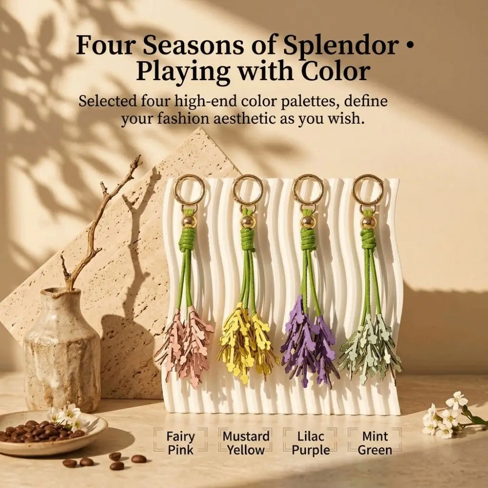 PU Leather Bag Charm Metal Key Ring Handmade Look Keychain Pendant Lightweight Decorative Tassel Floral Tassel Charm Handbags